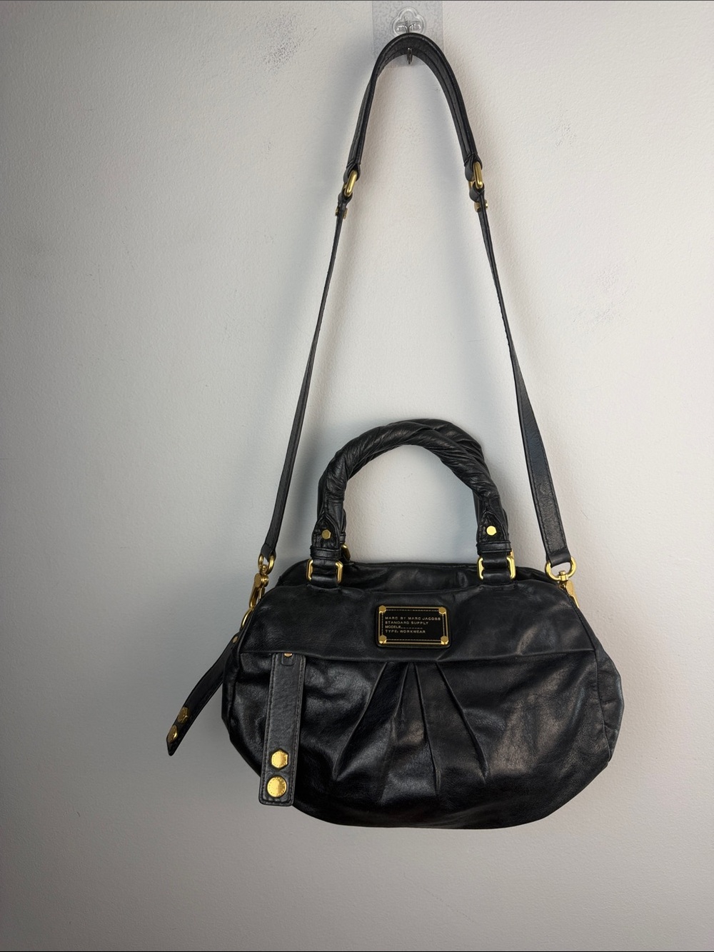 Vintage Marc By Marc Jacobs Leather Twisted Q Groove Satchel Black Y2K Purse - Picture 3 of 16